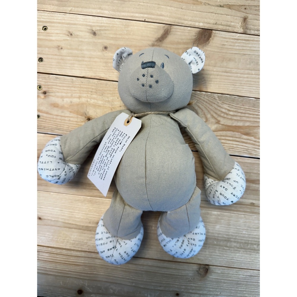 DEMDACO Dear Baby Plush Teddy Bear Tan Linen Inspirational Message Keepsake 11"